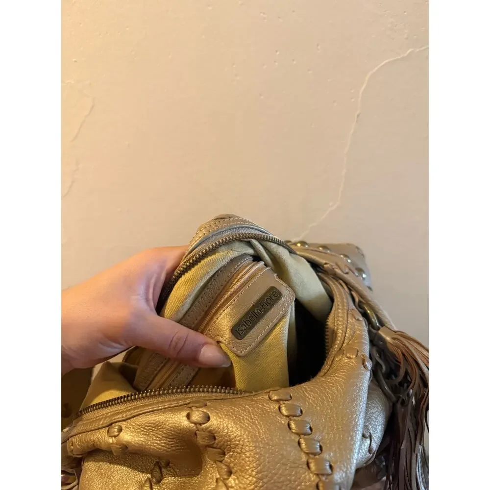 Vintage Isabella Fiore XL Bronze-Gold Studs and Buckles Leather Hobo Bag